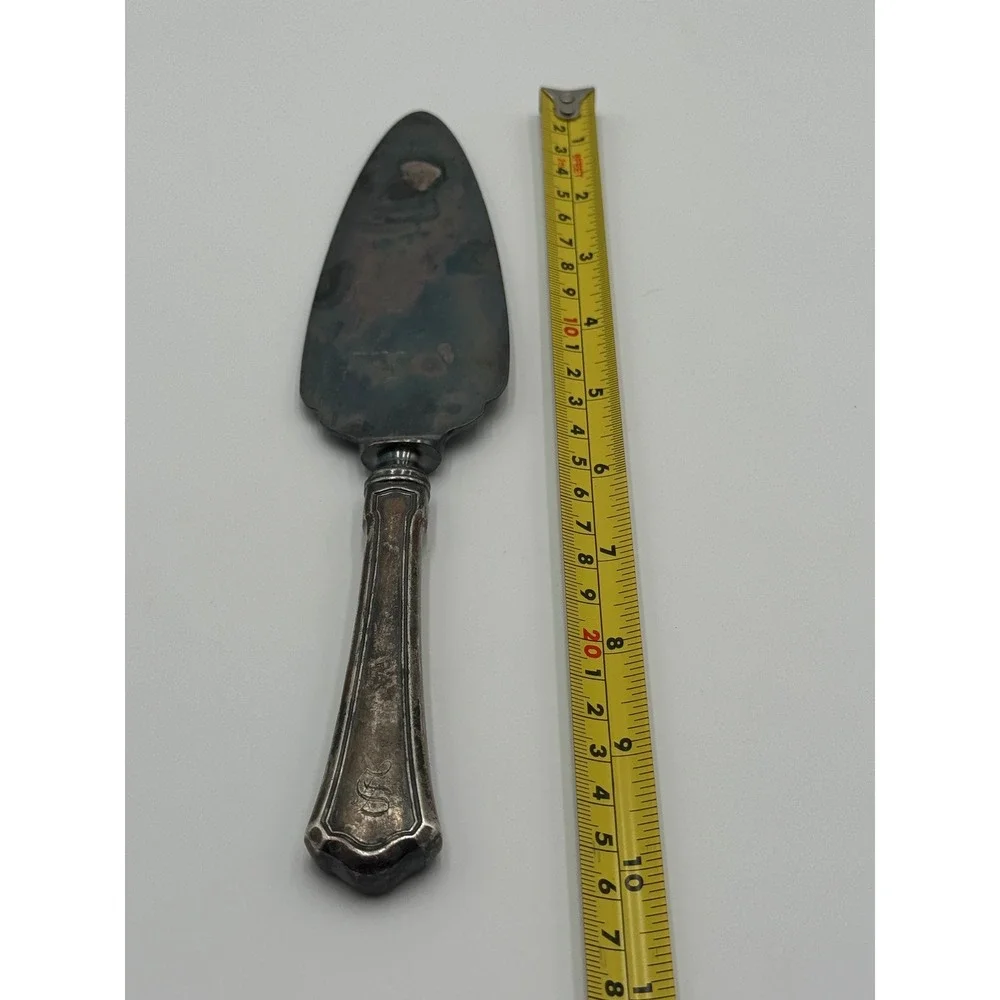 Vintage Sterling Silver Handle Cake Pie Server Monogram S Tarnish Patina 9.5